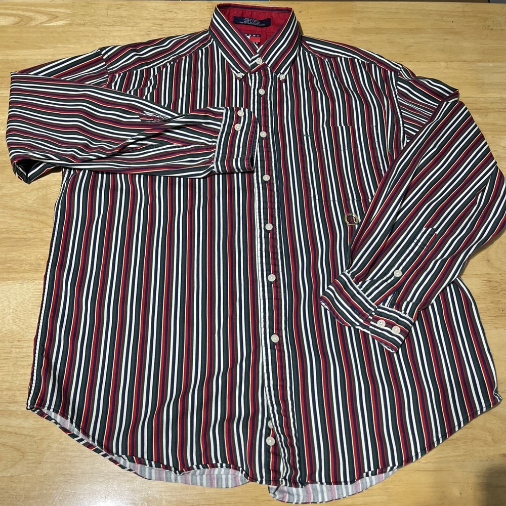 Tommy Hilfiger Lion Crest Striped Pocket BTN-Down Long Sleeve Men's Shirt Size L